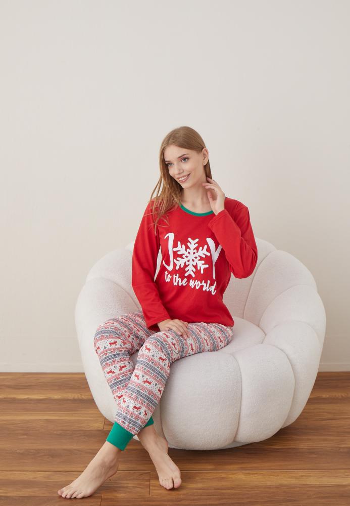 Pijama Dama Craciun ,maneca lunga ,pantaloni lungi,Engros